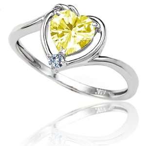   Genuine Heart Shape Lemon Quartz and Diamond Ring(Size9) Jewelry