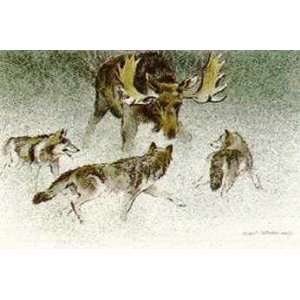 Robert Bateman   Wolf Pack And Bull Moose Predator Portfolio Hand 