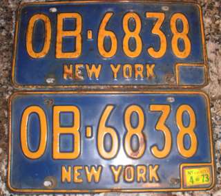 1966 NEW YORK LICENSE PLATES OB 6838  