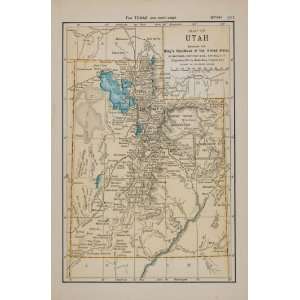  1891 Print Map Utah Territory Geography Geographical 