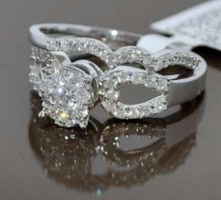 DIAMOND WEDDING SET BRIDAL ROUND TOP WHITE GOLD .77CT 2PC ENGAGEMENT 