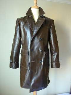   Gangster Trench Over Coat Horsehide Leather Motorcycle Jacket Vintage