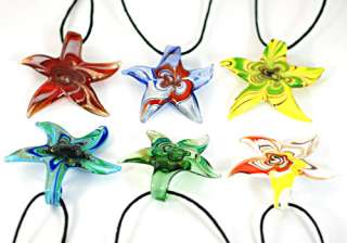 g345 Fashion Multi Colors Murano Lampwork Glass Starfish Pendant Chain 