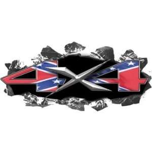  Ripped / Torn Metal 4x4 Decals Confederate Flag 