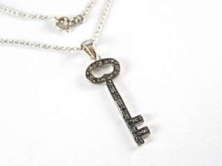 Black Diamond Key Necklace .20ct in 925 Sterling Silver 18 Chain 