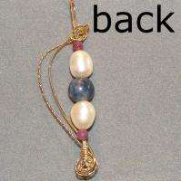 Pearl, Lapis and Ruby Wire Wrapped 14kgf Ladies Pendant  