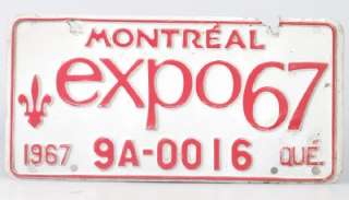 VINTAGE LICENSE PLATE QUEBEC MONTREAL EXPO 1967  