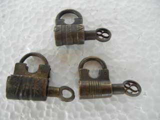 Old Lot of 3 Brass Screw Type Small Pad Lock  