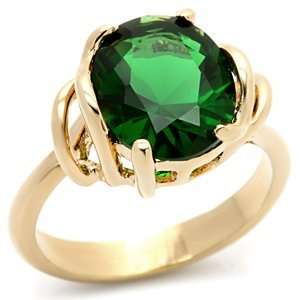  Gold CZ Rings   Oval Emerald Green CZ Ring Jewelry