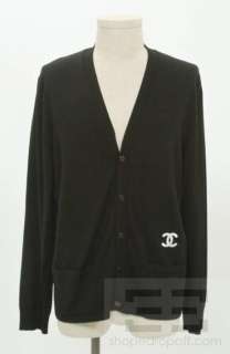 Chanel Mens Black Wool Embroidered Logo Cardigan Sweater 07A, Size 50 