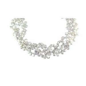   Three strand white biwa freshwater cultured pearl necklace. Jewelry