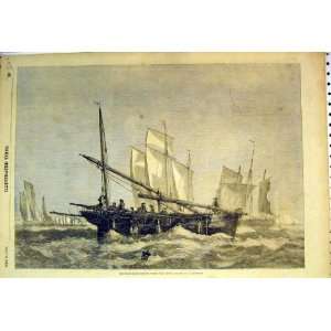  1860 Scene Mackerel Fishing Boats Sailing Stormy Sea