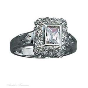  Sterling Silver Cubic Zirconia Ring Border Size 8: Jewelry