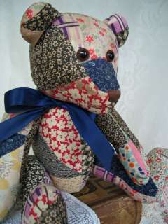 Handcrafted Artist Jointed Teddy Bear Antique Quilt  