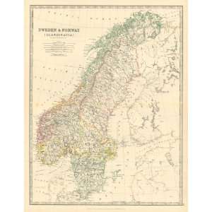    Johnston 1885 Antique Map of Sweden & Norway: Office Products