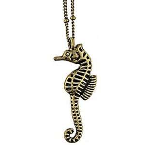   Seahorse Charm Necklace on Beaded/Linked Chain Antique Gold Tone