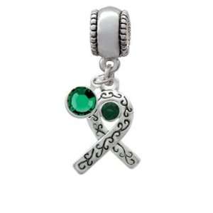 Silver Scroll Ribbon with Emerald Green Swarovski Crystal European 