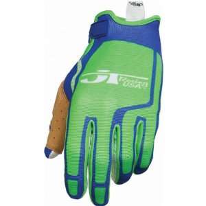   Flex Feel Mens Vented MotoX Motorcycle Gloves   Green/Blue / Large