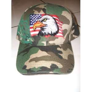   Outdoor Camo Eagle American Flag Velcro Hat Cap Adj 