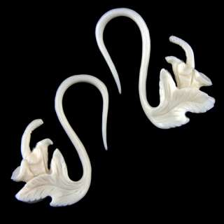 Pair of 10G Lily Flower Bone Ear Plugs Hook Gauges  