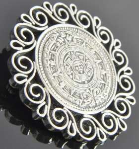 Vtg Taxco Mexico Sterling Silver Aztec Mayan Calendar Brooch Pin Slide 