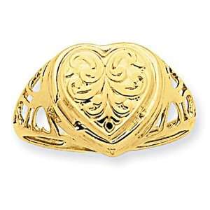    14k Yellow Gold Heart Cartouche Embossed Locket Ring Jewelry