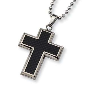   and Black Carbon Fiber Polished Cross (44mm) on 22 Inch Bead Chain
