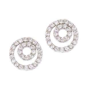  C.Z. Diamond Platinum Plated Nested Circle Stud Earrings 