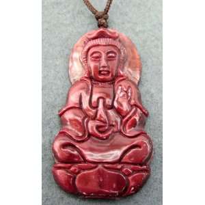  Red Sea Shell Buddhist Kwan Yin Pu Sa Amulet Pendant 