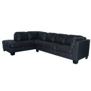   Tufton Contemporary 100% Black Leather Sectional Sofa