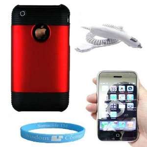  Red Durable Carrying Case for Iphone 3G + Car Charger 