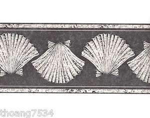   and White Grey Sea Shell Seashell Textured Wall paper Border EH99845