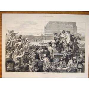  Derby Day Races Racing Racehorses Horses Old Print 1871 