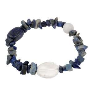 Multi Blue, Clear and White Genuine Stone Chip and Nugget Bracelet, 7 