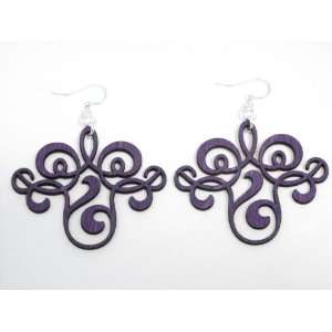  Purple Vintage Filigree Wooden Earrings GTJ Jewelry