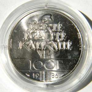 FRANCE 1986 silver PIEDFORT issue Liberty 100 Francs, only 5000 