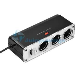 Black 3 Way Car Cigaretter Socket DC Charger Adapter Splitter With USB 