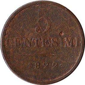 Mint Year 1822 Denomination 5 Centesimi Country Italian State 
