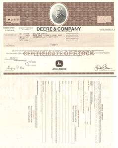 John Deere  Deere & Company stock certificate share  