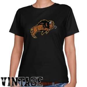   Bison Ladies Black Distressed Logo Vintage Classic Fit T shirt: Sports