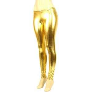 Shiny Metallic Full Leggings Stretchy Footless Gold  