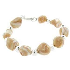   Mother Of Pearl Nugget and Sterling Silver Bead Bracelet Jewelry