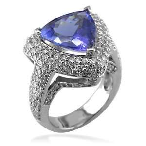  Ladies large trillion shape tanzanite and diamond ring in 
