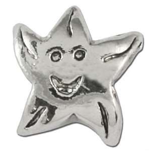  10mm Smiling Star Large Hole Bead   Rhodium Plated Arts 