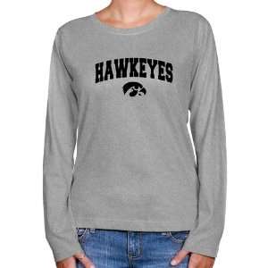 NCAA Iowa Hawkeyes Ladies Ash Logo Arch Long Sleeve Classic Fit T 