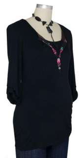 New JAPANESE WEEKEND Maternity Henley Nursing Top Black and Floral 