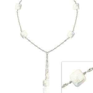   Cultured Square White Coin Pearl Twist D cut Lariat Necklace Jewelry