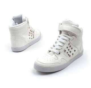 Womens shoe synthetic leather Lace Up Studded high tops  