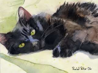 Print Black Cat Painting Art long hair longhair  