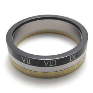 Mens Gold Black Silver Tone Stainless Steel Ring US Size 10 